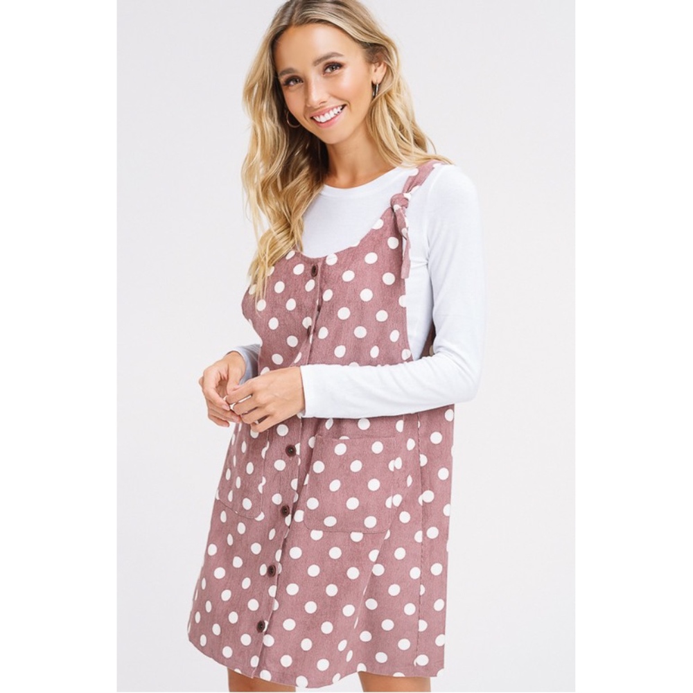 NWT ♡ Polka Dot Corduroy Button Overall Dress